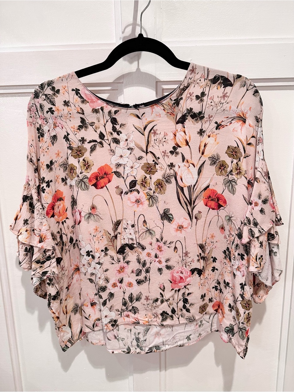 Zara Pink Floral Flutter Sleeve Blouse